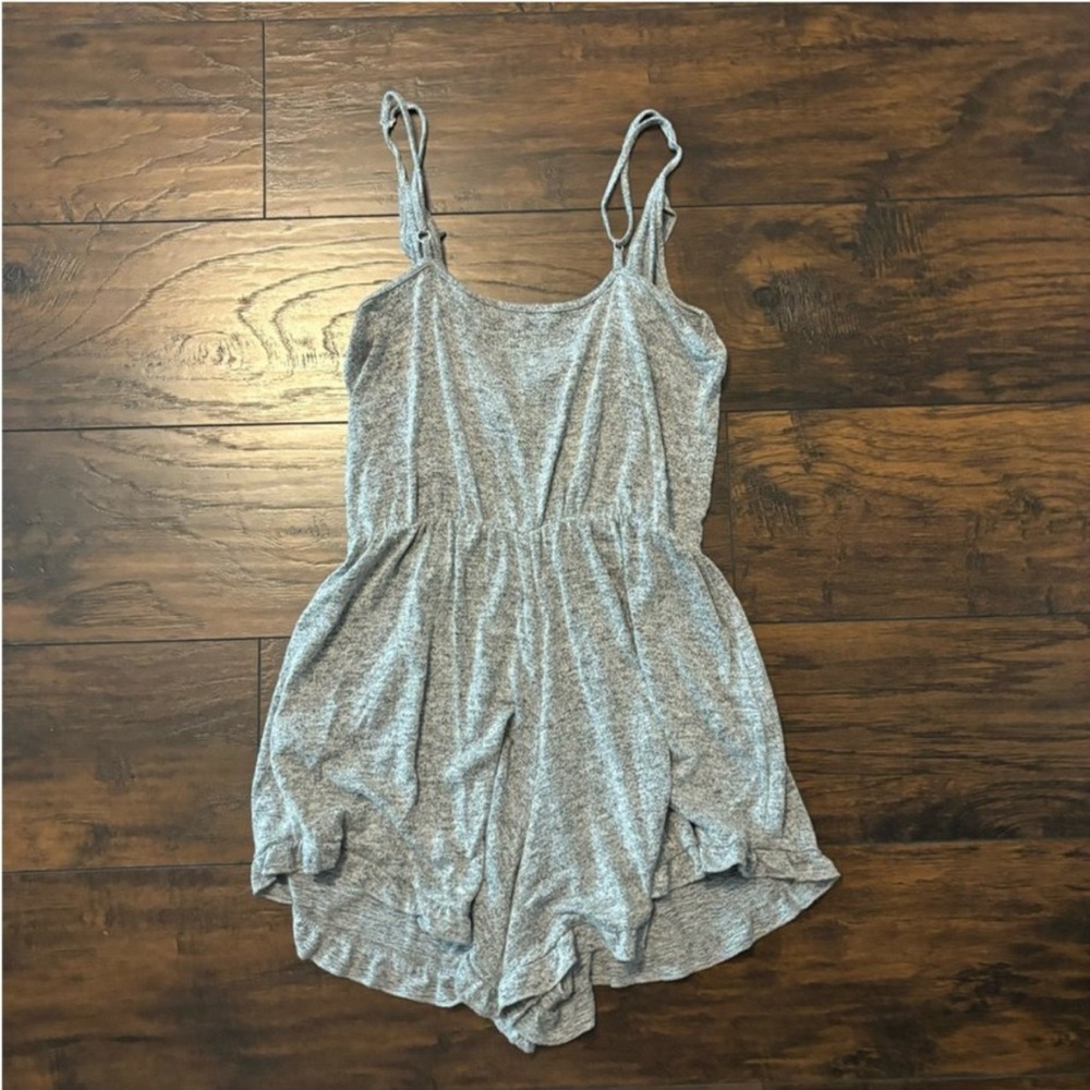 Express Medium Gray Ruffle Romper - Picture 2 of 3